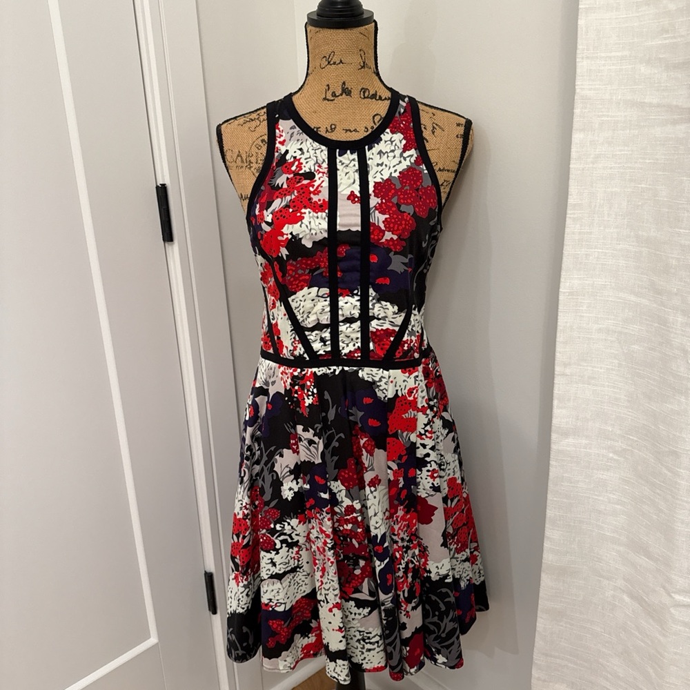 Parker Red and Black Floral Mini Dress